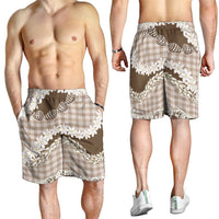 Brown Hawaii Tiare and Shell Lei Shorts for Men Hawaiian Palaka Luxury Vibes - Polynesian Pride