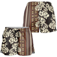 Bula Fiji Masi Shorts for Women Tapa Tropical Hibiscus Half Stylized - Polynesian Pride