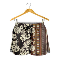 Bula Fiji Masi Shorts for Women Tapa Tropical Hibiscus Half Stylized - Polynesian Pride