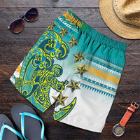 Cook Islands Va'a Race Shorts for Men Te Tatau Tattoos Sporty Style Turquoise Color LT03 Turquoise - Polynesian Pride