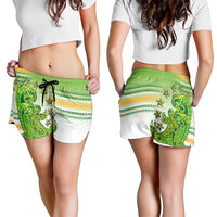 Cook Islands Va'a Race Shorts for Women Te Tatau Tattoos Sporty Style Green-White Color - Polynesian Pride