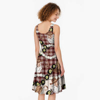 Cowboy Hawaii Mele Kalikimaka Midi Dress Paniolo Kukui Nut Pikake Lei Burgundy Version - Polynesian Pride