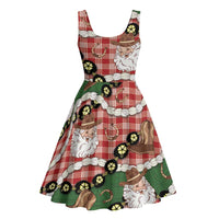 Cowboy Hawaii Mele Kalikimaka Midi Dress Paniolo Kukui Nut Pikake Lei Red Version - Polynesian Pride