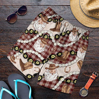 Cowboy Hawaii Mele Kalikimaka Shorts for Men Paniolo Kukui Nut Pikake Lei Burgundy Version LT14 Burgundy - Polynesian Pride