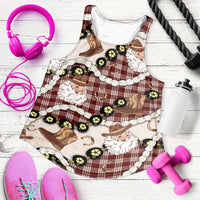 Cowboy Hawaii Mele Kalikimaka Women Racerback Tank Paniolo Kukui Nut Pikake Lei Burgundy Version - Polynesian Pride