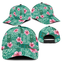 Cyan Hawaii Hibiscus With Tropical Flowers Motifs Classic Cap - Polynesian Pride