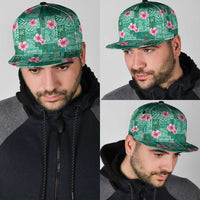 Cyan Hawaii Hibiscus With Tropical Flowers Motifs Snapback Cap - Polynesian Pride