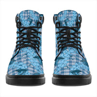 Cyan Palaka Hawaii Cowboy All Season Boots Puakenikeni Lei Paniolo Papale Seamless Vibes - Polynesian Pride