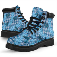 Cyan Palaka Hawaii Cowboy All Season Boots Puakenikeni Lei Paniolo Papale Seamless Vibes - Polynesian Pride