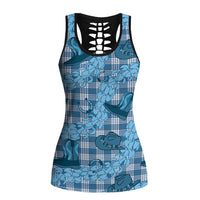 Cyan Palaka Hawaii Cowboy Hollow Tank Top Puakenikeni Lei Paniolo Papale Seamless Vibes LT14 Female Cyan - Polynesian Pride