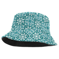 Cyan Palaka Quilt Hawaii Bucket Hat Hawaiian Tropical Monstera Sea Turtle