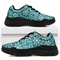 Cyan Palaka Quilt Hawaii Chunky Sneakers Hawaiian Tropical Monstera Sea Turtle