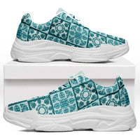 Cyan Palaka Quilt Hawaii Chunky Sneakers Hawaiian Tropical Monstera Sea Turtle