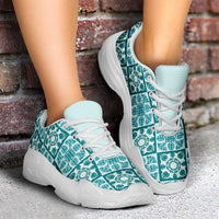 Cyan Palaka Quilt Hawaii Chunky Sneakers Hawaiian Tropical Monstera Sea Turtle