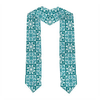 Cyan Palaka Quilt Hawaii Graduation Stole Hawaiian Tropical Monstera Sea Turtle