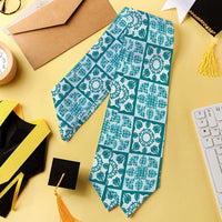 Cyan Palaka Quilt Hawaii Graduation Stole Hawaiian Tropical Monstera Sea Turtle