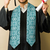 Cyan Palaka Quilt Hawaii Graduation Stole Hawaiian Tropical Monstera Sea Turtle