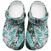 Cyan Tahiti Tiare Monstera Clogs Shoes Polynesian Pattern Curve Style - Polynesian Pride
