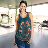 Dark Cyan Blue Bird of Batik Papua Women Racerback Tank Exotic Natural Wealth of Papua - Polynesian Pride