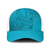 Dark Cyan Gradient Polynesia Mesh Trucker Cap Hawaiian Tribal Hammerhead Shark Tattoo LT14 One Size White Dark Cyan - Polynesian Pride