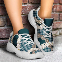 Dark Cyan Hawaii Tiare and Shell Lei Chunky Sneakers Hawaiian Palaka Luxury Vibes - Polynesian Pride
