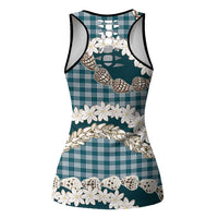 Dark Cyan Hawaii Tiare and Shell Lei Hollow Tank Top Hawaiian Palaka Luxury Vibes - Polynesian Pride