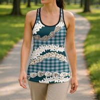 Dark Cyan Hawaii Tiare and Shell Lei Hollow Tank Top Hawaiian Palaka Luxury Vibes - Polynesian Pride