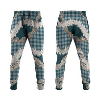 Dark Cyan Hawaii Tiare and Shell Lei Jogger Pants Hawaiian Palaka Luxury Vibes - Polynesian Pride