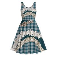 Dark Cyan Hawaii Tiare and Shell Lei Midi Dress Hawaiian Palaka Luxury Vibes - Polynesian Pride