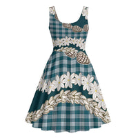 Dark Cyan Hawaii Tiare and Shell Lei Midi Dress Hawaiian Palaka Luxury Vibes - Polynesian Pride