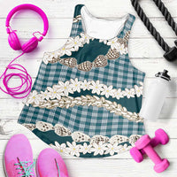 Dark Cyan Hawaii Tiare and Shell Lei Women Racerback Tank Hawaiian Palaka Luxury Vibes - Polynesian Pride