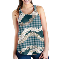 Dark Cyan Hawaii Tiare and Shell Lei Women Racerback Tank Hawaiian Palaka Luxury Vibes - Polynesian Pride