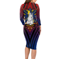 Filipinos Lapu-lapu Hero Long Sleeve Bodycon Dress Philippines Flag and Sun DT02 - Polynesian Pride