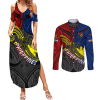 Philippines Half Sleeve Tattoo Couples Matching Summer Maxi Dress and Long Sleeve Button Shirt Pinoy Filipinos Sun DT02 Art - Polynesian Pride