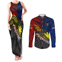Philippines Half Sleeve Tattoo Couples Matching Tank Maxi Dress and Long Sleeve Button Shirt Pinoy Filipinos Sun DT02 Art - Polynesian Pride