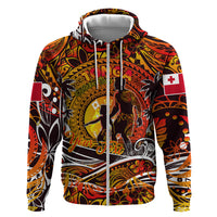 Father's Day Tonga Hoodie Special Dad Polynesia Paradise DT02 Zip Hoodie Orange - Polynesian Pride