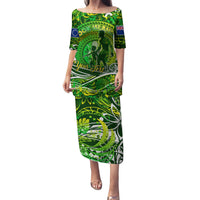 Father's Day Cook Islands Family Matching Puletasi and Hawaiian Shirt Special Dad Polynesia Paradise DT02 Mom's Dress Green - Polynesian Pride