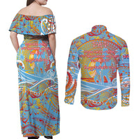 Father's Day Fiji Couples Matching Off Shoulder Maxi Dress and Long Sleeve Button Shirt Special Dad Polynesia Paradise