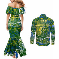 Father's Day Solomon Islands Couples Matching Mermaid Dress and Long Sleeve Button Shirt Special Dad Polynesia Paradise