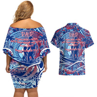 Father's Day Guam Couples Matching Off Shoulder Short Dress and Hawaiian Shirt Special Dad Polynesia Paradise