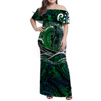Father's Day New Zealand Family Matching Off Shoulder Maxi Dress and Hawaiian Shirt Special Dad Polynesia Paradise DT02 Mom's Dress Green - Polynesian Pride