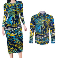 Father's Day Tokelau Couples Matching Long Sleeve Bodycon Dress and Long Sleeve Button Shirt Special Dad Polynesia Paradise