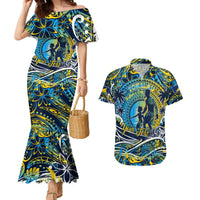 Father's Day Tokelau Couples Matching Mermaid Dress and Hawaiian Shirt Special Dad Polynesia Paradise DT02 Blue - Polynesian Pride