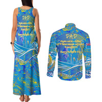 Father's Day Tuvalu Couples Matching Tank Maxi Dress and Long Sleeve Button Shirt Special Dad Polynesia Paradise