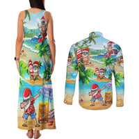 Guam Christmas Couples Matching Tank Maxi Dress and Long Sleeve Button Shirts Santa Claus Beach and Wave DT02 - Polynesian Pride