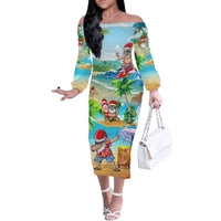 Guam Christmas Family Matching Off Shoulder Long Sleeve Dress and Hawaiian Shirt Santa Claus Beach and Wave DT02 Mom's Dress Art - Polynesian Pride