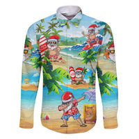 Guam Christmas Family Matching Short Sleeve Bodycon Dress and Hawaiian Shirt Santa Claus Beach and Wave DT02 Dad's Shirt - Long Sleeve Art - Polynesian Pride