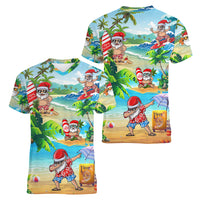 Guam Christmas Women V Neck T Shirt Santa Claus Beach and Wave DT02 - Polynesian Pride