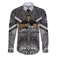 New Zealand Family Matching Puletasi Dress and Hawaiian Shirt Rugby Aotearoa Champions DT02 Dad's Shirt - Long Sleeve Black - Polynesian Pride