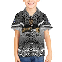 New Zealand Family Matching Short Sleeve Bodycon Dress and Hawaiian Shirt Rugby Aotearoa Champions DT02 Son's Shirt Black - Polynesian Pride